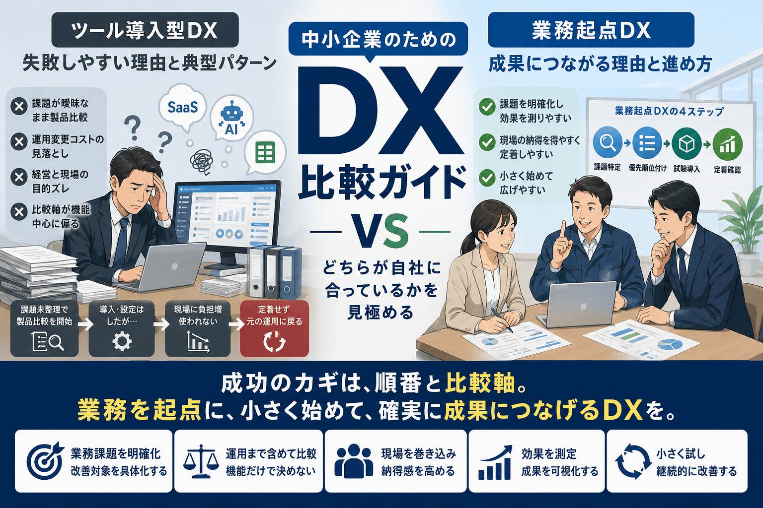 ツール導入型DXと業務起点DX、失敗しやすいのはどちらか